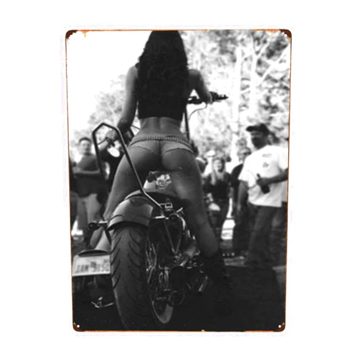 Sinsed Vintage Motorcycle Girl Metal Tin Signs Hot Pin Up Girl Poster Funny Decorations for Home Bar Pub Cafe Farm Room Metal Posters 16x12 Inch, Silvery