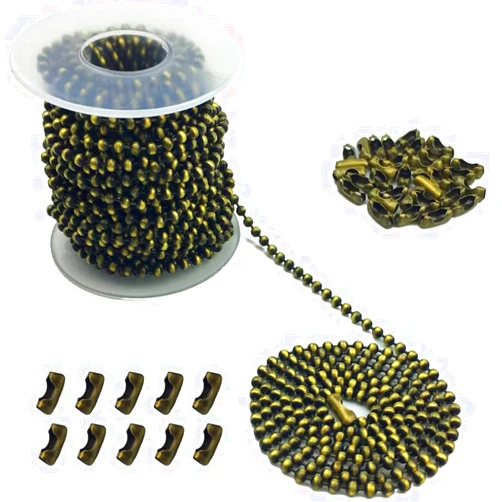 Hyamass 10 Yards 3mm Diameter Bronze Beaded Pull Chain Extension Ceiling Light Fan Chain with 30 Matching Connectors, Rolled Packing