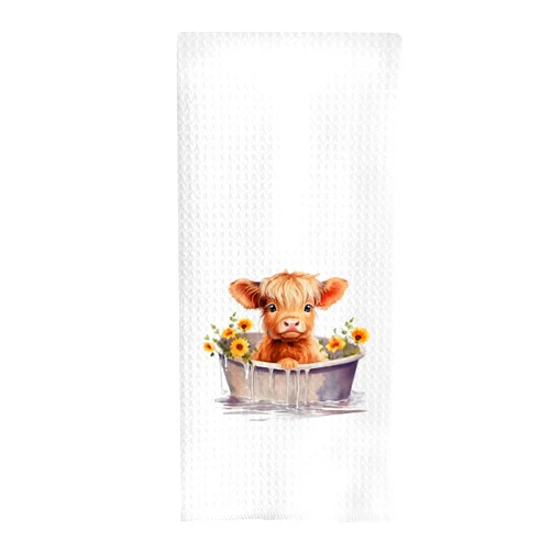 GCFET Highland Cow Dish Towels - Decorative Waffle Kitchen Towels, Sunflower Hand Tea Towels, Gifts (16 X 24 Inch)