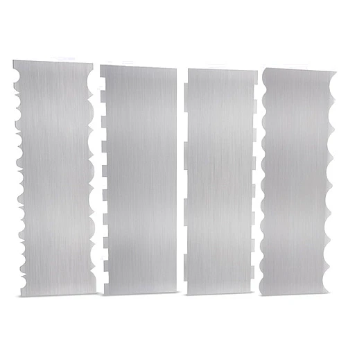 MAQUITA 4 Pieces Stainless Steel Cake Scraper 10 Inch and Sided Patterned Edge Stripe Edge Smoother Scraper Cake Decorating Comb Cake Pastry Cutter for Mousse Butter Cream Cake Decoration