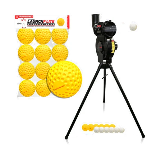 PowerNet Corbin Carroll Launch F-lite Pitching Machine Softball Bundle, Includes a 12 Pack of F-lite Balls