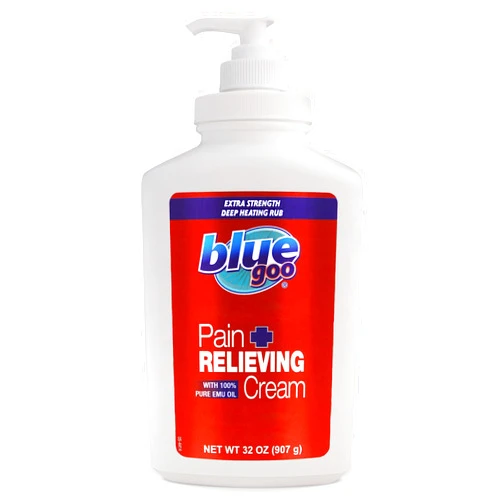 Blue Goo Pain Relieving Cream - for Back/Neck Pain, Sports-Related Muscle/Joint Pain, Sprains, Strains, Maximum Strength, Deep Heating Rub, Made w/ 100% Pure Emu Oil 32oz (1 Pack)