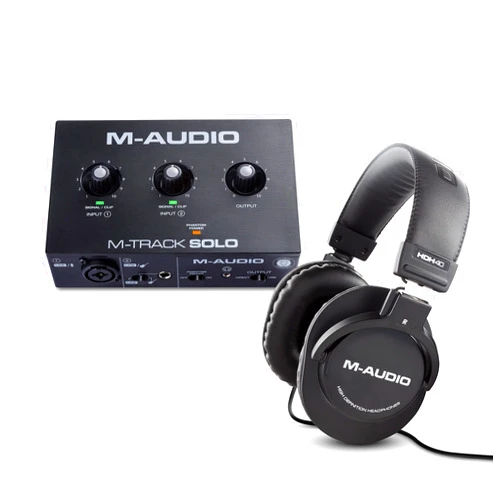 M-Audio M-Track Solo USB Audio Interface with XLR Input Plus M-Audio Over Ear Studio Headphones with Closed Back Design for Monitoring