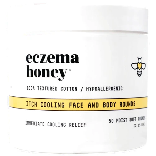 ECZEMA HONEY Itch Cooling Face & Body Rounds - Anti Itch Cotton Face Pads - Moisturizer for Eczema, Dry & Sensitive Skin (50 Cotton Rounds)