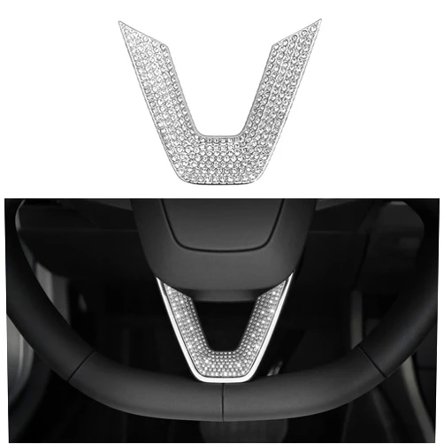 YHCDSEA Bling Rhinestone Bedazzled Crystal Trim Stickers for 2024-2026 Tesla Model 3 Highland/2025 2026 Model Y Juniper Accessories (Steering Wheel Trim)