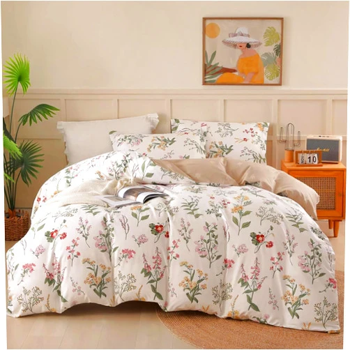 OAITE Duvet Cover Queen Size - 100% Cotton Comforter Cover Floral Duvet Cover Sets 3-PC, Breathable Duvet Cover with Zipper Closure & Corner Ties