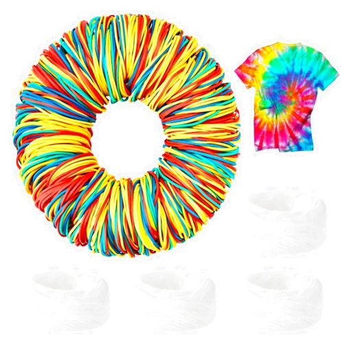 Silkfly 1200 Pcs Rubber Bands for Tie Dye and 4 Cotton Thread Balls Large Assorted Colored Rubber Bands Tie Dye Supplies