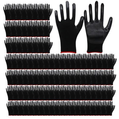 Voittozege 72 Pairs Gardening Work Gloves Bulk Rubber Coated Glove for Men Women Large Gardening Gloves Black Construction Gloves for Outdoor Work,144 Count