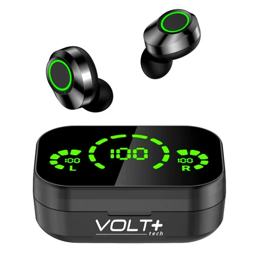 VOLT PLUS TECH Pro Earbuds Wireless V5.3 LED Compatible with HTC MyTouch Google IPX3 Water & Sweatproof/Noise Reduction & Quad Mic(Black)