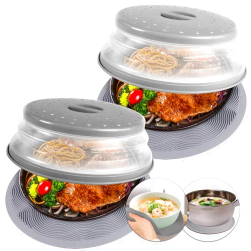 AIDACOM 4 In 1, Aidacom Microwave Mat & Food Cover- 10“ Mat as Bowl Holder, Cover for Splatter Guard, Multi-use: Silicone Trivet, Pot Holders, Drying, Baking, Place Mat, Utensils Rest for Kitchen Counter