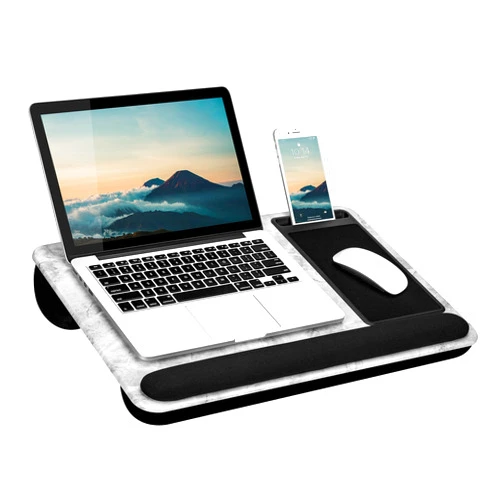 LAPGEAR Home Office Pro Lap Desk with Wrist Rest, Mouse Pad, and Phone Holder - White Marble - Fits up to 15.6 Inch Laptops - Style No. 91591
