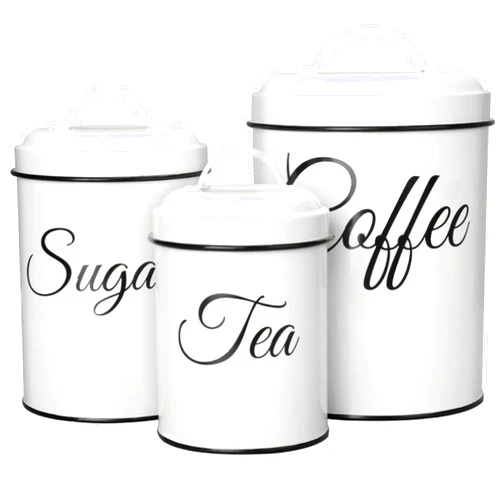 Cibeat Canister Set for Kitchen Counter, Airtight White Vintage Canisters Sets, 3pcs Rustic Farmhouse Kitchen Decor, for Coffee, Flour, Sugar, Tea Storage