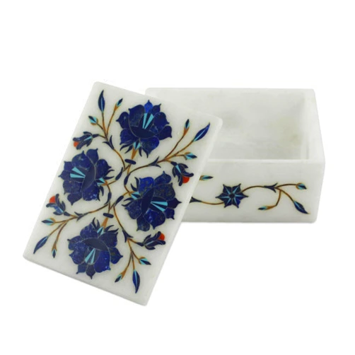 Generic1 Handmade Blue Muse Marble Inlay Jewelry Box White Modern Contemporary Antique