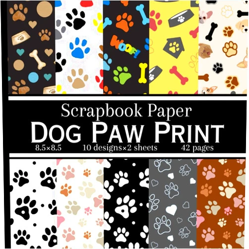 David Scrappus Dog Paw Print Scrapbook Paper: 20 Animal Themed Double Sided Patterns, Decorative Craft Paper Pad Supplies for DIY Projects