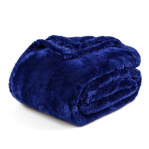 Berkshire Blanket Classic Extra-Fluffy™ Plush Blanket, Queen Size Bed Blanket, Soft Fuzzy Fluffy Long Hair Blanket for Couch Sofa Bed, Atlantis Dark Blue, 90x90 Inches