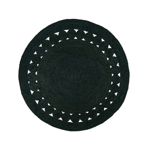 RIANGI Black Jute Rug - Area Rug Round Rug 4ft - Elegant Circle Braided Hand Woven 4 Foot Round Rug - Boho Living Room Rug Perfect Black Rug for Farmhouse, Bedroom, Dining Room Rug