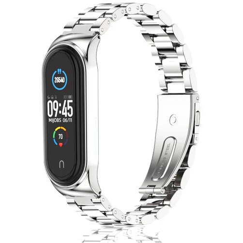 MIJOBS Strap for Xiaomi Mi Band 7 Mi Band 6 Mi Band 5, Metal Strap Compatible with Mi Band 4 Mi Band 3 Replacement Wristband Stainless Steel Watch Band for Men Women
