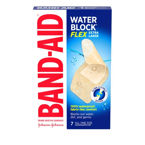 Band-Aid Brand Water Block Flex 100% Waterproof Adhesive Bandages for First-Aid Wound Care of Minor Cuts, Scrapes & Wounds, Ultra-Flexible Design, Sterile, Extra Large, 7 ct