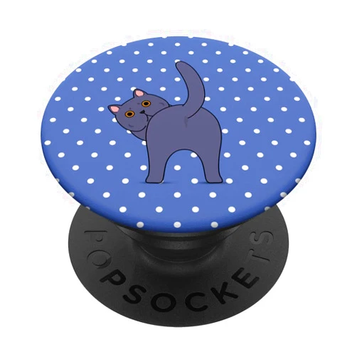 British Shorthair Kitten Back Dots Minta Funny Guess What Cat Butt Lover Navy Blue Polka Dot Pattern PopSockets Swappable PopGrip
