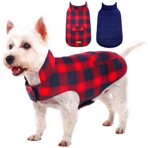 Kuoser Dog Winter Coat, Reversible Dog Jacket, Warm Dog Coat British Style Puppy Cold Weather Coat, Windproof Dog Clothes Dog Vest for Small Medium and Large Dogs Red S