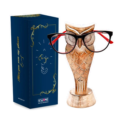 KSJONE Gift Packaged Unique Owl Spectacle Holder Wooden Eye Glasses Stand Handmade Gift for Women and Men Home Office Gift for Teacher Him Her Mom Dad Desk Organizer for All Ages