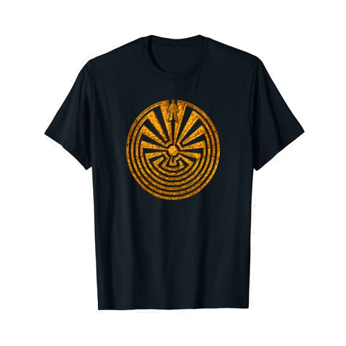 SPIRITUAL SIGNS AND SYMBOLS by yuma Man in the maze, journey through life, labyrinth, mythology T-Shirt