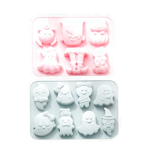 Cabilock 2pcs Cake Mold Halloween Silicone Baking Molds Ghost Pumpkin Witch Silicone Tray Ghost Cake Pan For Chocolate Candy Ice Cube Soap (Random Color)