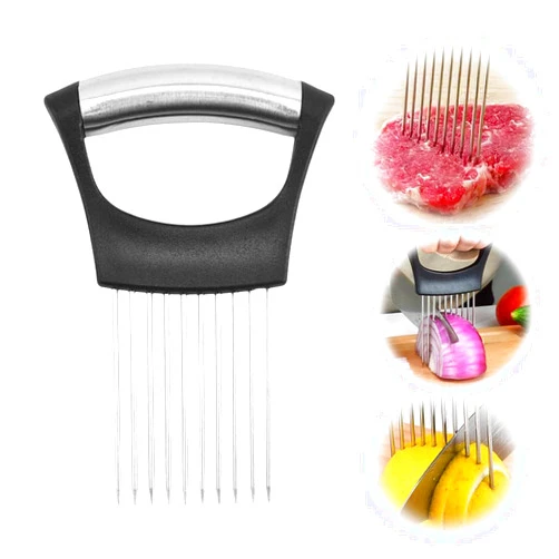 Yilia Upgraded Onion Holder for Slicing, Stainless Steel Lemon Slicer Onion Cutter for Slicing, Vegetable Cutter for Potato and Tomato, Avocados, Eggs, Meat, Kitchen Chopper Slicing Assistant Tool (1PC)