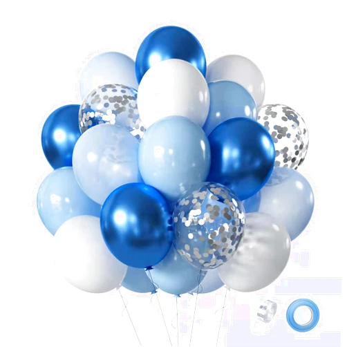 Roimylie Blue White Balloons Set, 60 Pcs 12 Inch Metallic Chrome Blue Balloons Pearl Blue Balloons Light Blue Balloons Blue White Balloons for Baby Shower, Birthday, Bridal Shower, Wedding Party Decoration