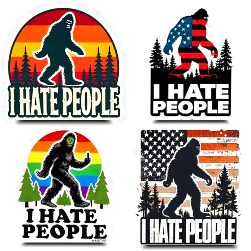 Generic I Hate People' Stickers - Vintage Style Vinyl Decals for Cars, Laptops & More Pack of 4 Different Design Size 3.5'' (403)