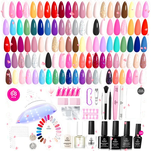 Beetles Gel Polish Beetles Gel Nail Polish Kit with U V Light - 68 Pcs Set 35 Colors Pink Glitter Nude Gray Gel Polish with Base Matte&Glossy Top Coat Vivid Seasons Gel Nail Set Nail Art Gift for Women & Girls