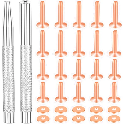 SelfTek 20Pack Copper Rivets and Burrs (14mm and 19mm) with 2Pcs Punch Rivet Tool for Belts, Bags, Collars, Leather-Crafting, Bracelets