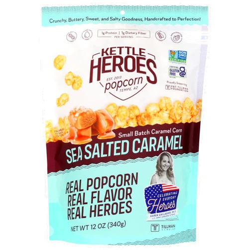 Kettle Heroes Popcorn, Sea Salted Caramel Flavor, Small Batch Caramel Corn, Handcrafted, No Trans Fat, Kosher, Soy Free, Gluten Free & Non-GMO, 12 Ounce (Pack of 6)