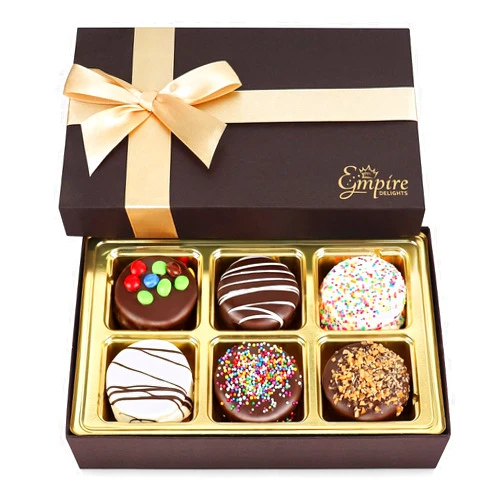 Empire Delights Gourmet Cookies Gift Basket - Delicious Chocolate Gift Basket Great for Birthday Treats for Women and Men - Fancy Chocolate Covered Cookies for Gifting, 6 Count