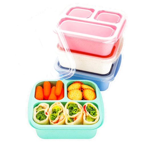 ZETEMC Bento Box for Kids (4 Pack) - Snack Containers - Bento Snack Boxes 3-Compartment Food Containers for School, Work and Travel, Meal Prep Containers Reusable, Lunchable Container for Kids and Adults