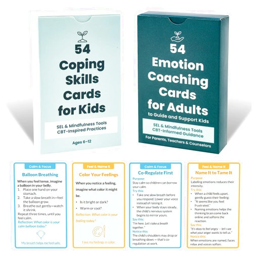 Blavvennt Coping Skills Cards for Kids - 108 Big Feelings Deck & Emotion Coaching & Mindfulness Cards for Parents, Teachers - SEL, Grounding Tools - CBT Inspired Emotional Regulation Decks for Calm, Confidence