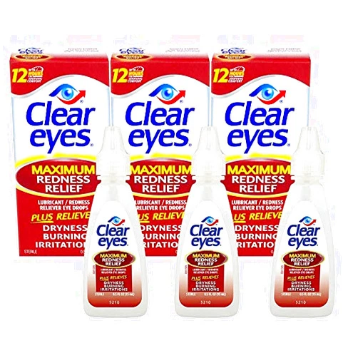 Clear Eyes Maximum Redness Relief Eye Drops | Relieves Drying, Burning & Irritations, 0.5 Fl Oz (Pack of 3)