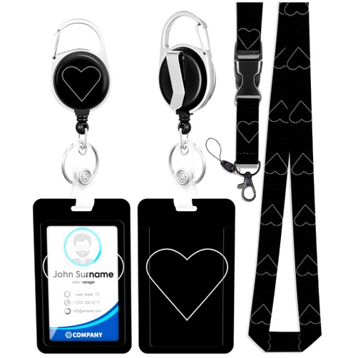 Toykee ID Badge Holder with Lanyard and Retractable Badge Reel Clip, Love Heart Card Name Tag Lanyard Vertical ID Protector Bage Clips for Nurse Nursing Doctor Teacher Student Black