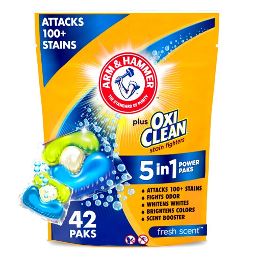Arm & Hammer Plus OxiClean 5-in-1 Laundry Detergent Power Paks, 42 Count (Packaging may vary)