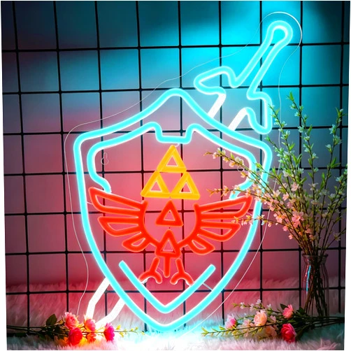 FTMGGDG Gaming Neon Sign,Sword Shield LED Sign,Neon Signs for Game Room,Man Cave,Gamer Gifts for Game Fans,Teen Boys,USB Powered Signs for Wall Decor,Size16.53 * 11.02in（XD031）