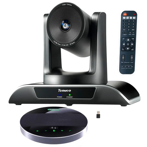 Tenveo All-in-One Conference System 3X Optical Zoom PTZ Camera with Bluetooth Speakerphone Upgraded System Audio and Video Output USB3.0/HDMI/RS485/RS232 Works with Zoom Skype Teams for Room Meeting