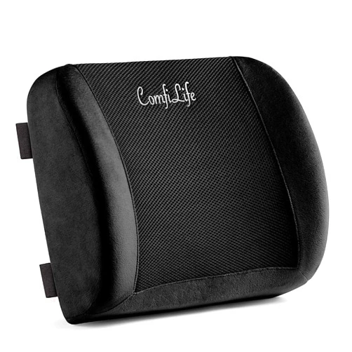 ComfiLife Lumbar Support Back Pillow Office Chair and Car Seat Cushion - Memory Foam with Adjustable Strap and Breathable 3D Mesh (Black)