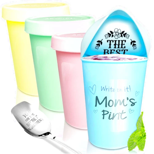 KOYAIRE Pint Ice Cream Containers for Homemade Ice Cream (16oz. Each / 4 Pack), Airtight, Reusable Freezer Storage Containers with Lids - Set of 4