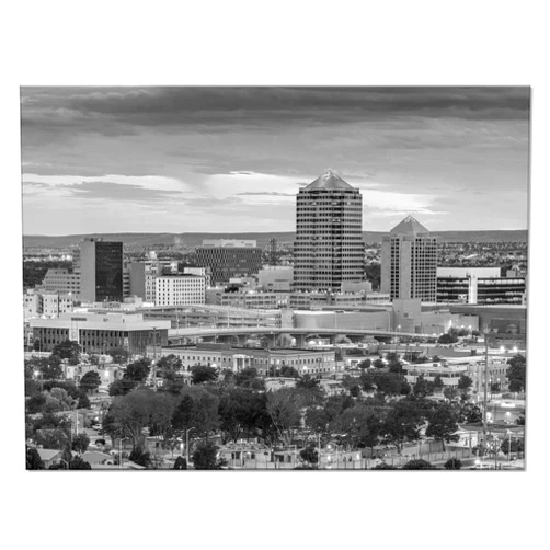 Uoppoum Albuquerque Wall Art, Canvas Prints New Mexico Cityscape Wall Decor for Office Bedroom Decoration USA City Skyline Picture Black and White Painting Poster with Frame Ready to Hang(16x12 inches)