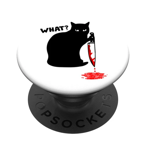 What Murderous Cat Holding Knife Halloween Gift Cat What Funny Black Cat Fun Murderous Cat With Knife PopSockets PopGrip: Swappable Grip for Phones & Tablets PopSockets Adhesive PopGrip