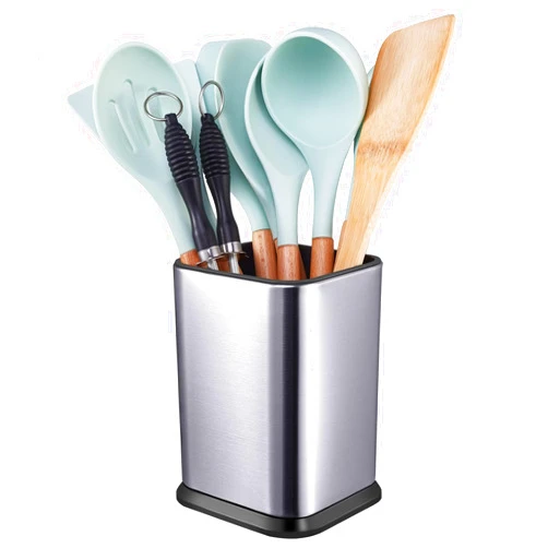 RedCall Stainless Steel Kitchen Utensil Holder for Countertop, Spoon Spatula Organizer,Modern Rectangular Large Cooking Utensil Caddy Counter,Utensil Crock Silver