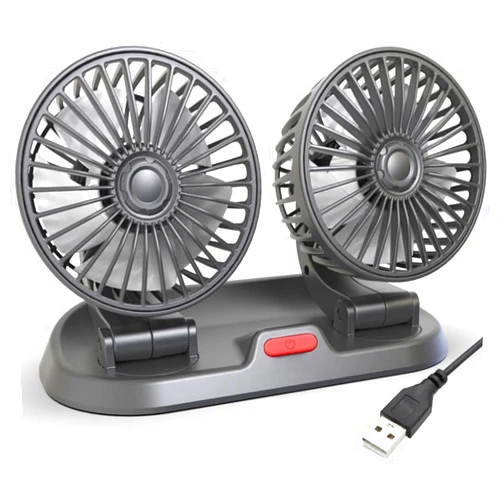 Kimvino Car Fan, Portable Auto Cooling Fan Two Head Rotatable Vehicle Fan 2 Speeds Strong Wind Air Circulation Fan, for Car Dashboard, SUV/RV/Truck/Home/Office (5, Volts)