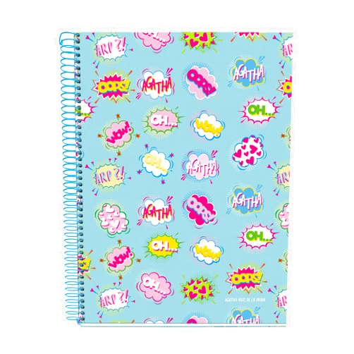 Miquelrius - A4 notebook, 120 sheets of 70 g/m², horizontal ruled 7 mm, 4 coloured stripes, 4 drills, hard cover, Wow! collection, Agatha Ruiz de la Prada