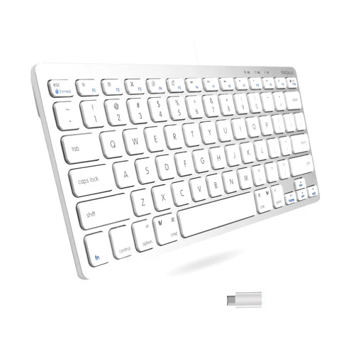 Macally Small USB C Keyboard - Plug & Play Compatible Wired Apple Keyboard for Mac Mini, MacBook Pro/Air, iMac, iPad, Windows, Chromebook with USBC Port - Compact & Mini USB Type C Keyboard - Silver