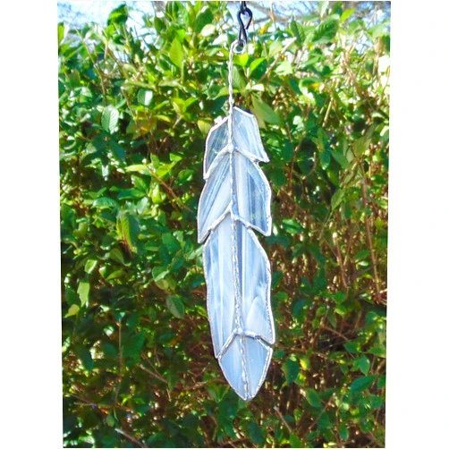 Handmade White Dove Feather Handmade Stained Glass Sun Catcher